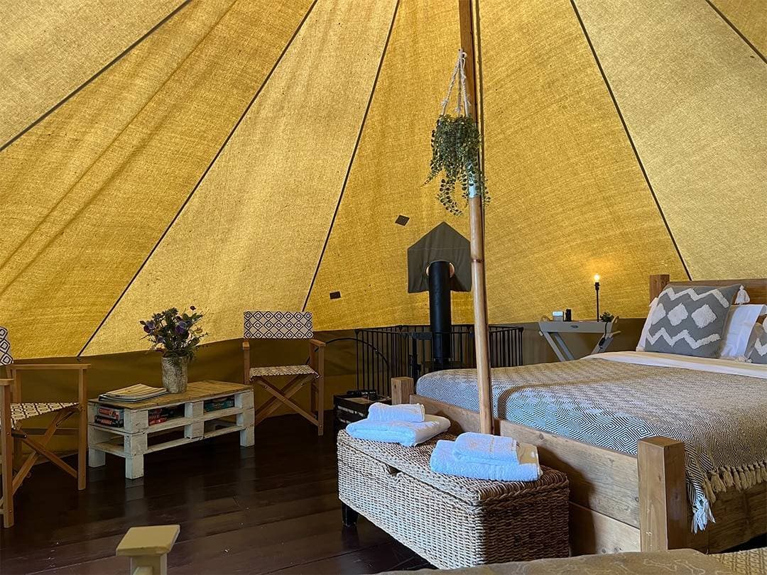 Kernow Bears Glamping Inside a bell tent